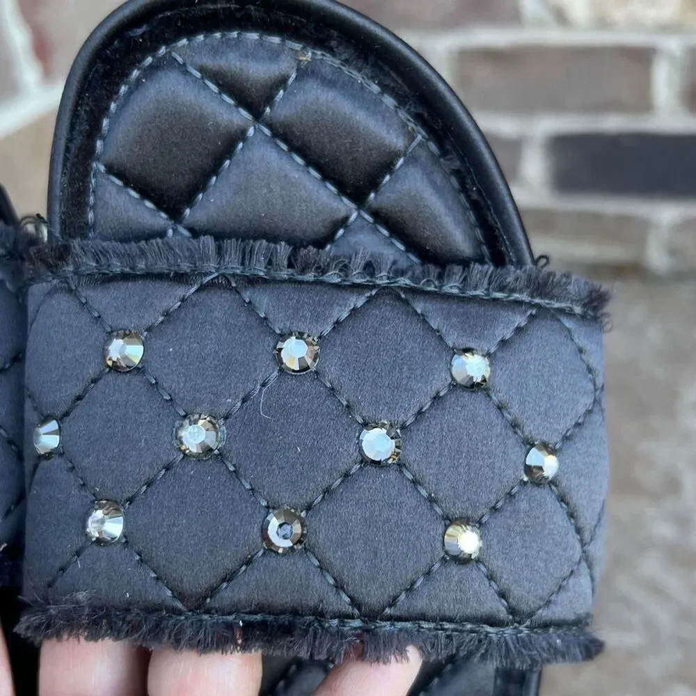 Pedro Garcia Aramis Quilted Satin Embellished Slides Sandal Sz 37